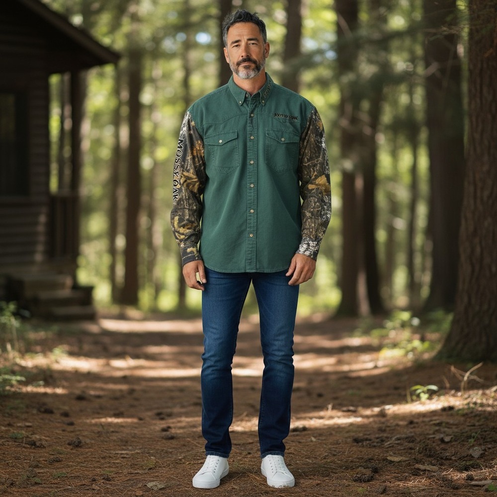 Vintage Mossy Oak Roper Shirt Men M Green Camo Western Embroidered Rodeo Cowboy